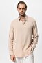 Beige Hidden Button Linen Blended Men's Shirt - 2
