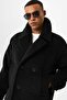 Black Double Breasted Crop Fit Men's Coat - 5