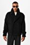 Black Double Breasted Crop Fit Men's Coat - 2