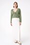Women's V-Neck Openwork Patterned Standard Fit Knitwear Cardigan with Tie Front Green 25W3008
