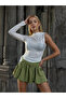 Women's White Single Sleeve Gathered Side Sandy Fabric Blouse Hzl25W-Zk11501 - 4