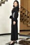 Lavin Stone Embroidered Sandy Fabric Hijab Evening Dress Black Tbselb62 - 3
