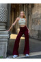 Women's Burgundy High Waist Belt Detailed Spanish Flare Pants Hzl25W-Zk11481 - 6