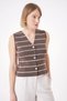 Women's Gold Buttoned Standard Fit Striped Textured Knitwear Vest Brown-Mink 25W3010