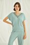 Women's Light Green Lace V-Neck Short Sleeve Pajama Set 18465 - 2