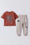My Little Boy's Cicileri Roar Time Boys' Set with Chain Accessory and Pocket - Tile