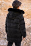 Black Boy's Puffer Jacket with Removable Hood and Fur Inside 19690 - 6