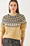 Women's Camel Crew Neck Patterned Jacquard Knitwear Sweater 20246854 - 6