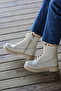 (Kia) Genuine Leather Lace Detailed Zippered Rubber Sole Real Leather Boots Ecru Flotter - 6
