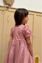 Dried Rose Flower Detailed Glittery Polka Dot Balloon Sleeve Girl's Baby Girl Dress - 5