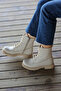 (Kia) Genuine Leather Lace Detailed Zippered Rubber Sole Real Leather Boots Ecru Flotter - 4