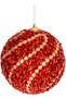 Christmas Ball, Gold Striped, Red Bead Sequin Detail, Red - Pack of 2, 9 cm - 3