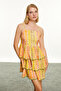 Women's Multi Color Halter Neck Textured Mini Dress - 2
