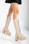 Women's Lace-Up and Zippered Platform Heeled Boots - 4