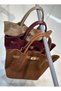 Suede Drawstring Model Lock Closure Women's Hand and Shoulder Bag - 4