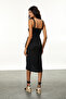 Women's Black Double-Breasted Strappy Midi Dress - 3