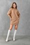Women's Hand-Interlocking Sleeve Design Turtleneck Sweater and High Waist Skirt Camel Bottom Top Knitwear Set 075 - 5