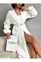 Standard Size Cherry Patterned Cotton Women's Knitwear Long Cardigan - 2