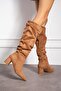 Annaliz Women's Boots Thick Heeled Bellows Tan Suede