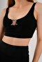 Women's Black Crop Strap Bustier Blouse with Heart Detail on the Front and Removable Pads - 2