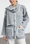 Gray Soft Textured Wide Fit Scarf Beard Detailed Knitwear Cardigan Twoaw25Hi00006 - 3