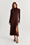 Women's Brown Turtleneck Midi Dress Hor15 - 4