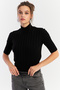 Women's Black Half Fisherman Knitwear Blouse Yv287