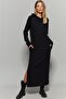 Black Double Slit Hooded Maxi Dress Mey1111 - 4