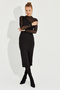Women's Black Tulle Detailed Asymmetrical Midi Dress Mey2601 - 4