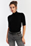 Women's Black Half Fisherman Knitwear Blouse Yv287 - 3