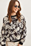 Women's Floral Black Basic Soft Textured Casual Sweatshirt Swt- 19000457 - 3