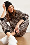 Damen Leopard Beige Basic Trainingsanzug Set ETKM- 0000069