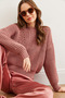 Women's Dried Rose Crew Neck Thick Knitted Loose Knitwear Sweater Kzk- 19000856 - 2