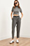 Women's Smoked Belted Pocket Single Pleat Polyviscon Carrot Trousers Pnt- 19000297 - 6