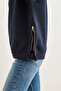 Women's Navy Blue Thick Sweatshirt with Side Zipper Detail and Fleece Inside Swt- 19000624 - 6