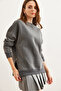 Women's Anthracite Thick Sweatshirt with Side Zipper Detail and Fleece Inside Swt- 19000624 - 3