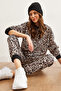 Damen Leopard Beige Basic Trainingsanzug Set ETKM- 0000069 - 6