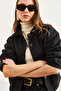 Women's Black Double Pocket Stamped Unlined Jacket Ckt- 19000391 - 6