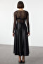Siyah A Line/Çan Form Maxi Saten Örme Etek TWOAW25ET00111 - 5