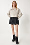 Women's Beige Polo Neck Raised Crop Knitted Sweatshirt Hw00014 - 3