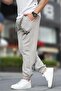 Painted Gray Men's Printed Sweatpants with Elastic Cuffs and Pocket Detail 6553 - 3