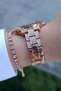 Rose Gold Leopard Detailed Rhinestone Women's Wristwatch with Rhinestone Bracelet Gift - 2