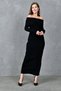 Madonna Collar Long Sleeve Slit Detailed Midi Length Black Knitwear Dress 1170 - 6