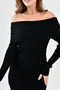 Women's Stretchy Knitwear Fabric Long Sleeve Slit Detailed Madonna Collar Midi Length Black Knitwear Dress 1170 - 4