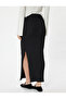 Slim Fit Slit Detailed Textured Midi Length Pencil Skirt - 4