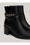 Leather Chain Hardware Block Heel Boots - 4