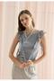 Women's Gray Color Ruffled Sleeves Zero Sleeve T-Shirt - 2