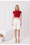 Women's Red Color Polo Neck Half Zip Crop T-Shirt - 6