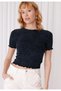 Women's Black Tie-Dye Colored Short Sleeve Ruffle T-shirt