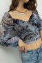 Long Sleeve Tulle Crop Blouse - 3